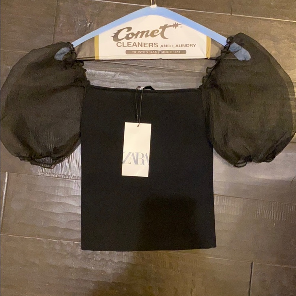 Zara organza puff sleeve top